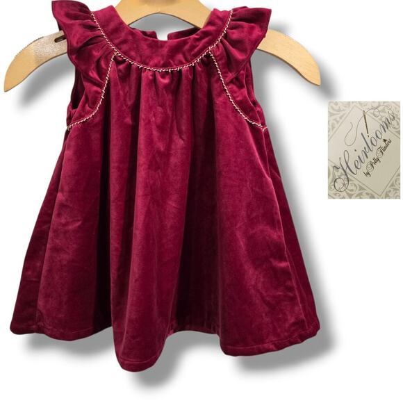 Heirlooms by Polly Flinders Girls 4T Cranberry Velvet Holiday Dress Gold Trim - Picture 8 of 8